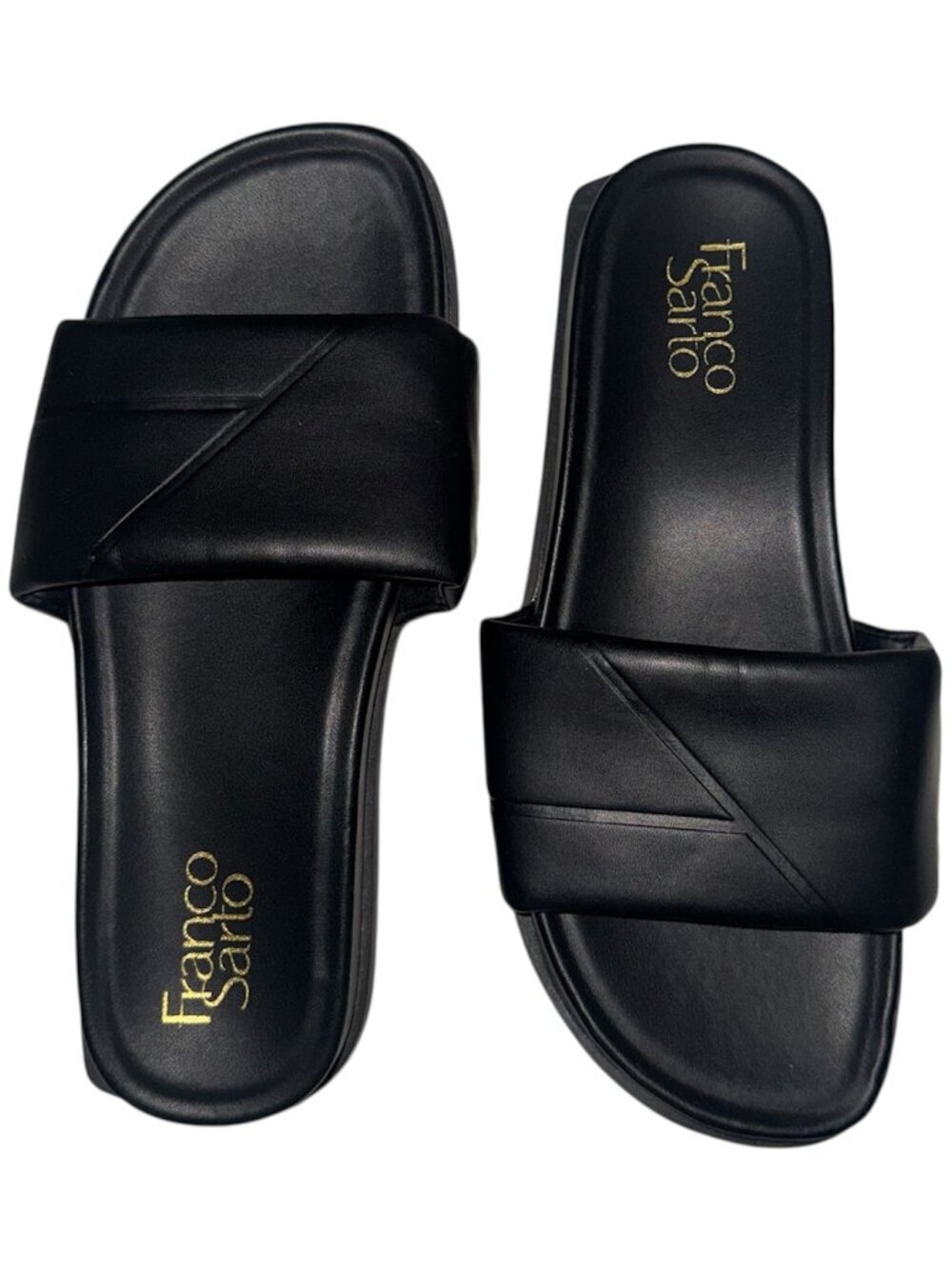 Franco Sarto Irina Y2K Black Round Toe Comfy Strap Slide